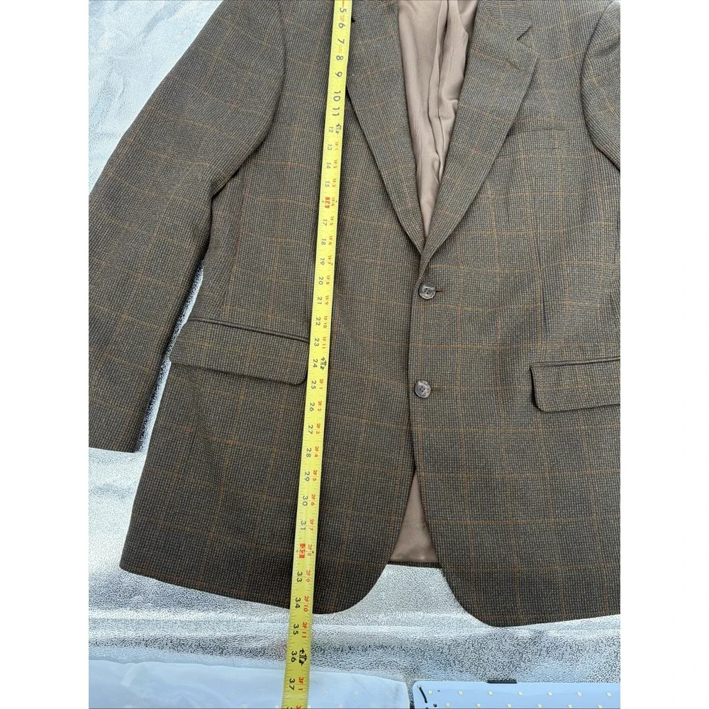 Vtg Classics by Bill Blass Brown Plaid Wool Blazer Sport Coat Jacket Mens 43L